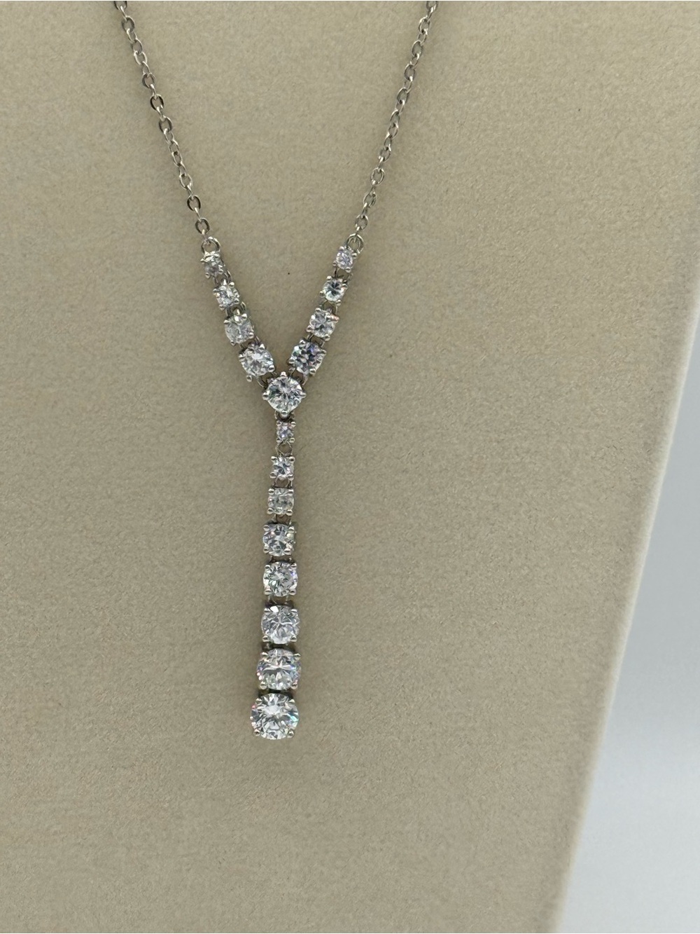 Givenchy Silver-Tone Y-Drop Necklace with Clear Stones - Picture 2 of 4